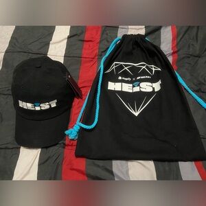Shopify x MrBeast Heist Merch: Hat and Drawstring Bag